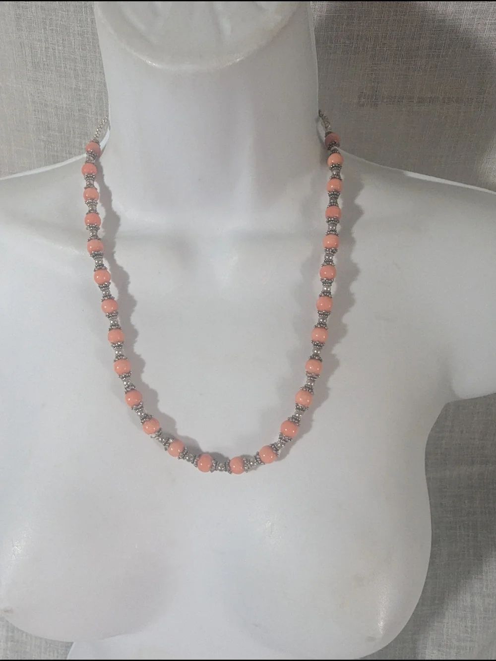 Handcrafted Coral Glass Bead Necklace with Sterling Silver Accents Women Jewelry